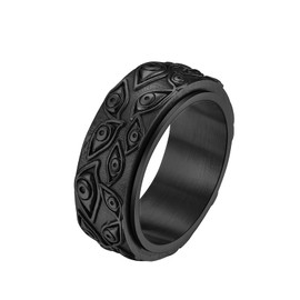 JAJAFOOK Stainless Steel Vintage Evil Eye of God Ring Spinner Ring Stress Relieving Anxiety Ring for Men Black Size 10