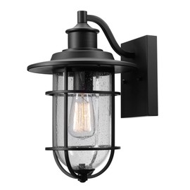 GLOBE Electric 44094 1-Light Outdoor/Indoor Wall Sconce, Black Finish, Seeded Glass Shade, Coastal Modern Design, Weather-Resistant, E26 Base