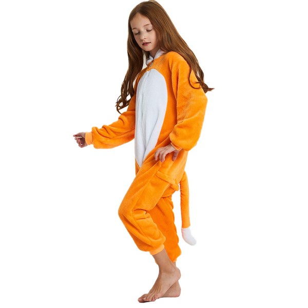 ABENCA Kids Fleece Onesie Pajamas Christmas Halloween Animal Cosplay Sleepwear Costume,Fox,140 Yellow