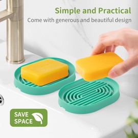 LOYATRO Bar Soap Holder for Shower Silicone Soap Dish for Bathroom Sink Soap Saver Bathtub Self Draining Soap Tray(C-Green,1)