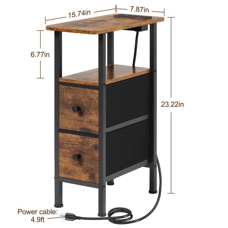 LOAKEKEL Narrow End Table Living Room with Charging Station, Skinny