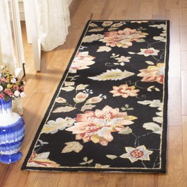 Safavieh Chelsea Collection HK306B Hand-Hooked French Country Wool Runner, 2'6" x 8' , Black