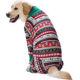 BT Bear Large Dog Clothes Onesie Clothes Protect Joints Pet Pajamas Dog Jumpsuit for Medium Large Dogs (Red Christmas, XXXL)