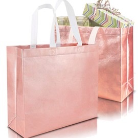 16 Bolsas Reutilizables Brillantes,Bolsas de Regalo Plegables con Asa,Bolsas de Compras Portátiles Duraderas,para Bodas,Fiestas,Uso Diario (Oro Rosa)
