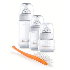 Bebek Classic Bottles Starter Set with Senseflo Silicone Nipples and Bottle Brush, Clear, 3 Piece