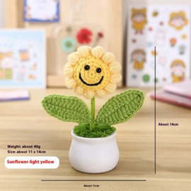 MENGYUEXUAN Hand-Woven Crochet Sunflower Gift - Emotional Support Flower, Tabletop Decor, Positive Wool Potted Plant for Kids, Home & Office (Light Yellow Smiley Sunflower)