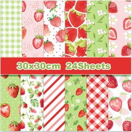 WLXTREE Strawberry Striped Plaid Scrapbook Paper,24 Sheets 12 x12 inch Double-Sided Printing Decorative Craft Patterned Paper Pad for Card Making Background Art Album Collage Aesthetic Room