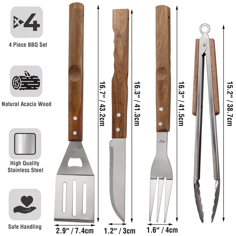 5pcs BBQ Grill Accessories Set - Stainless Steel Grilling Tools