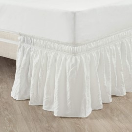 Lush Decor Ruched Ruffle Elastic Easy Wrap Around Bedskirt, Queen/King/Cal King, White