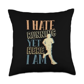 Funny Runner I Hate Running Yet Here I Am Running Lovers Throw Pillow