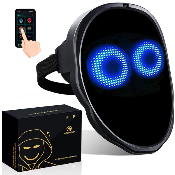 megoo Led Mask with App Bluetooth Programmable Customized,Led Electronic Digital Light Up Mask Halloween for Costume DJ Masquerade Rave Cosplay Birthday Party,Led Full Face Shining Mask for Adult Kid