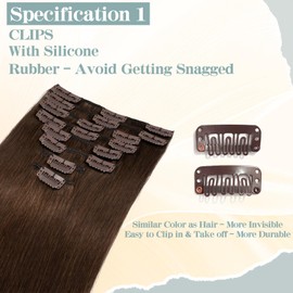 S-noilite Clip-In Real Hair Extensions Medium Brown Hair Clip-In Extensions Remy Human Hair 70 g 45 cm Thin Wefts 8 Wefts #4