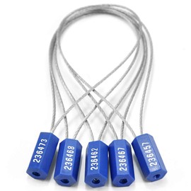 Pull-Tite Steel Security Cable Wire Seals Numbered Anti-Tamper Security Tags Self-Locking Shipping Padlock (Blue, Pack of 50pcs)