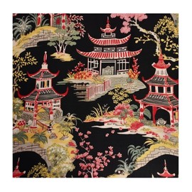 Chinoiserie Pagoda Asian Charcoal Coral Garage Home Wall Decor Wall Art Decal Indigo Red Black Pagoda Flower Reusable Home Decals for Suitcase Floor Window Bottles Store Vinyl 18in