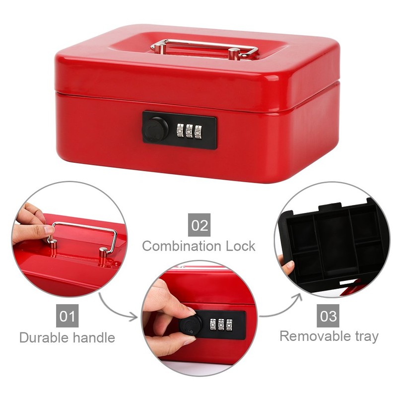 Decaller Medium Cash Box with Combination Lock, Metal Money Box