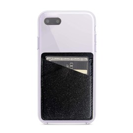 Lenoup Bling Bling PU Leather Stick On Cell Phone Wallet, Sparkly Card Holder Pocket for Credit, Business Cards, ID, Keys (Black)
