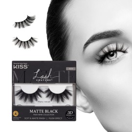 KISS Matte Black, False Eyelashes, 'Matte Velvet', 16mm, Includes 1 Pair Of Lash, Easy to Apply, Reusable Lash Clusters