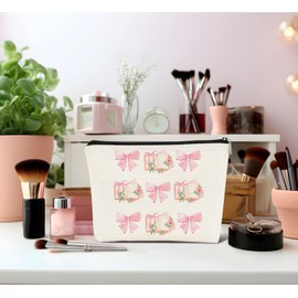 Dejfel Coquette Pink Bow Teacher Makeup Bag,Teacher Appreciation Gifts,Teacher Gifts for Women,Preppy Bags,Trendy Cosmetic Bag,Coquette Gift Bags,Best Teacher Gifts Zipper Pouch Makeup Pouch