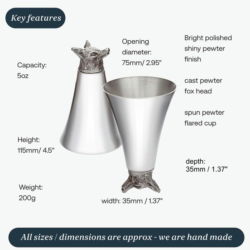 Wentworth Pewter - Large Fox Pewter Jigger, stirrup cup, measure,