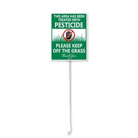 Ymaotrade Area Has Been Treated With Pesticide, Please Keep Off Grass Signs for Yard with Stake, Sturdy Aluminum Sign Rust Free, Green and White Lawn Sign for Yard Garden Lawn Outdoor 7×8.8 inch