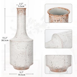 Briful 15" Tall Metal Flower Vase Vintage White Vase for Flowers, Rustic Farmhouse Style Galvanized Metal Vase, Decorative Whitewashed Tall Vase for Living Room Tabletop Centerpiece Decoration
