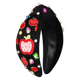 NVENF Teacher Headband for Women Teacher Accessories Crystal Pearl Knotted Headband Rhinestone Beaded Embellished Top Knot Headband Back To School Outfits Teacher Appreciation Gifts (Style J)