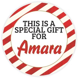 This is a Gift for Amara - 100 Pack Circle Stickers 3 Inch - Candy Cane Merry Christmas Gift Tag Present Tree Holiday Custom Name Santa Claus