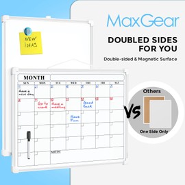 MaxGear Monthly Planner Dry Erase Board, 16"x12" Double-Sided Monthly Calendar Whiteboard for Wall, Small Magnetic Dry Erase Calendar, Portable White Board with Marker for Planning, Writing, Drawing