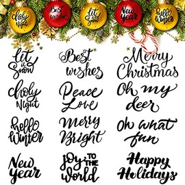 24 Sheets Christmas Words Vinyl Decals Holiday Letter Greeting Sticker Christmas Ball Bottle Decal Black Words Ornament Sticker Farmhouse Window Stickers for Christmas Ball Bottle Wall Window Decor