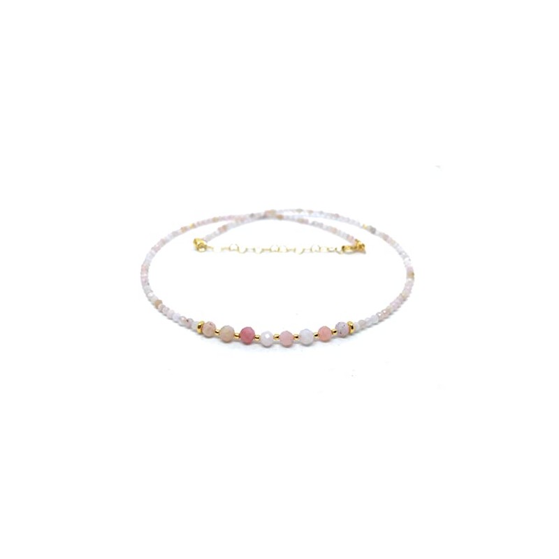 Pink Opal Chain Natural Stone 925 Sterling Silver 24K Gold