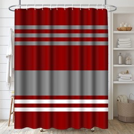 ArtSocket Burgundy Stripes Bathroom Set with Shower Curtain and Rugs Accessory, Colorful Grey Line Vintage Abstract Beautiful Abstract Shower Curtain for Bathroom Decor 4 Pcs