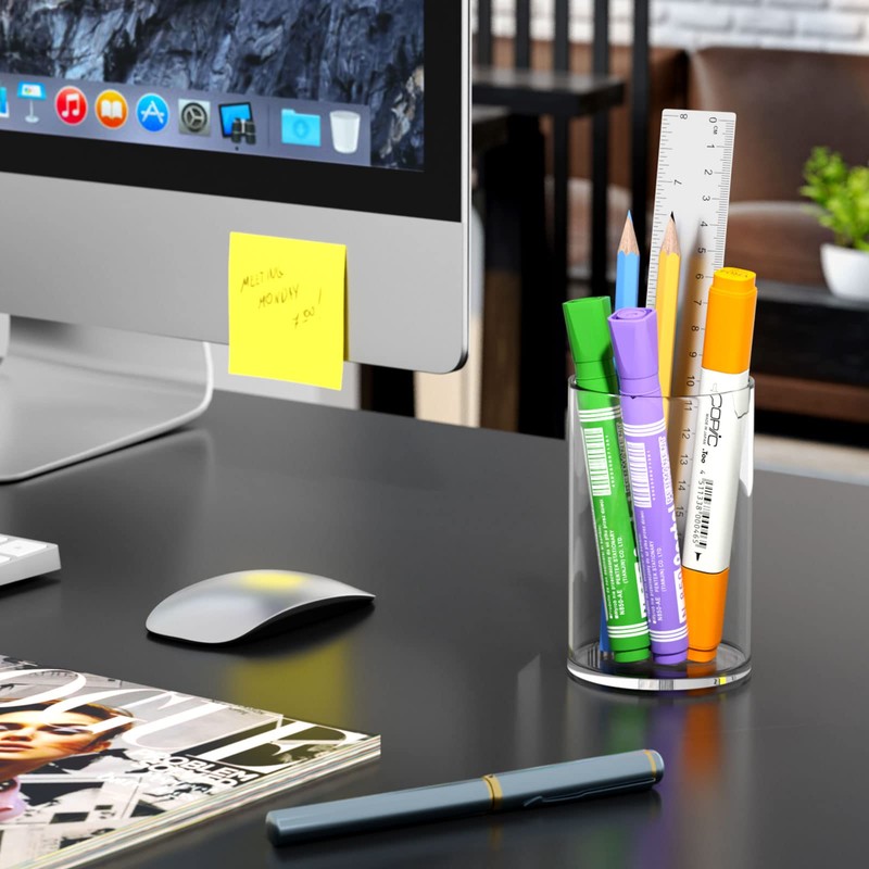 NIUBEE Clear Acrylic Pen Holder for Desk, Round Acrylic Pencil