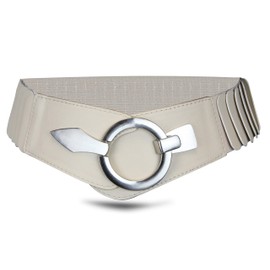 Elastic Women's Waist Belt, Approx. 6 cm-Wide Waist Belt with Silver Ring Buckle - light beige