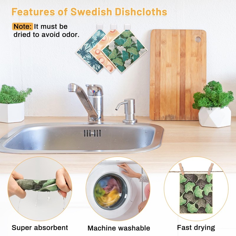 Lucomb 10 Pack Swedish Dishcloths for Kitchen, Reusable Cleaning Cloths