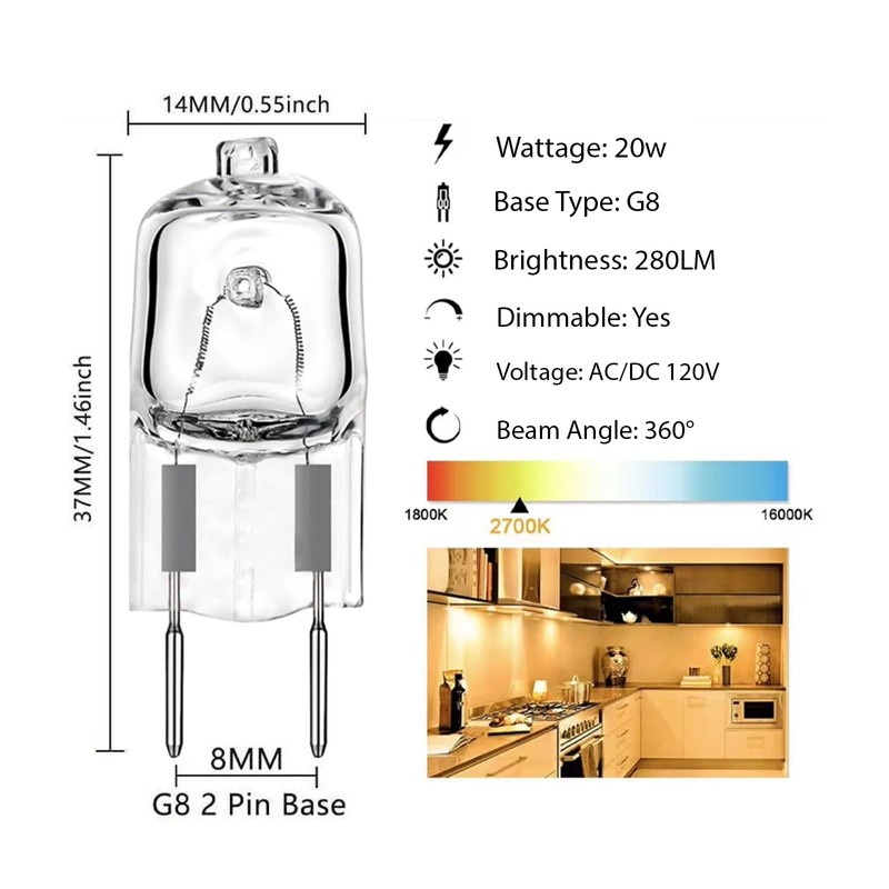 GARTO G8 Halogen Bulbs 20W 120V 2700K Warm White Dimmable