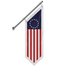 QSUM American Mounted Flag, Double-Sided USA Flag with Flagpole Kit & Bracket, Patriotic Outdoor Wall Flag for Porch, Storefront, Veteran or Memorial Day Decor (Red-W, 27")