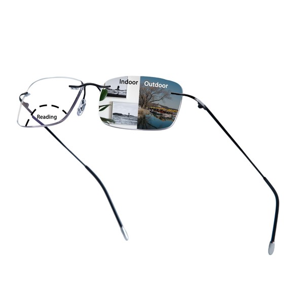 UXAOSVME Rimless Transition Photochromic Bifocal Reading Glasses For Men and