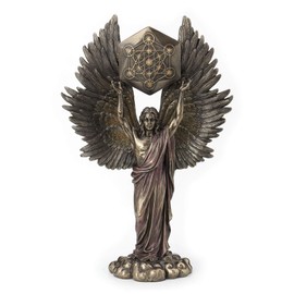 Veronese Design Archangel Metatron Holding Up Sacred Geometry Cube Statue