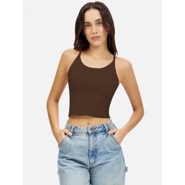 Artdear Womens Scoop Neck Camisole - Double Lined Tank Top Spaghetti Strap Basic Crop Tops Air Touch Fabric (Medium, Cocoa)