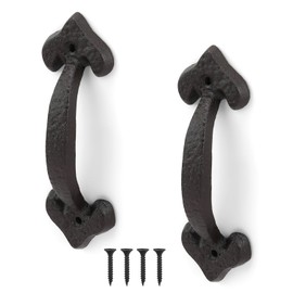 KLEHOPE Robust cast iron door handles, 2 pieces barn door handle, dark brown cast iron sliding door handle, 17 cm long, for shed doors, garages, cupboards, exterior door