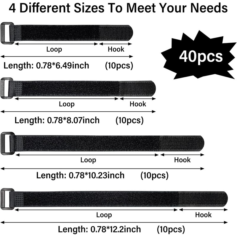 Correas Scratch de 40 unidades, cable negro 2 cm x