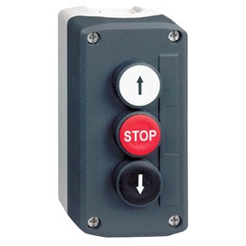 Schneider Electric - Complete Control Station, Harmony XALD - Dark Grey with White, Red and Black Up, Stop and Down Flush Pushbuttons - Easy Installation for use with Harmony XB5 22mm Units