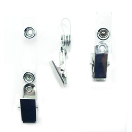 Metal Badge Clips with Clear Vinyl Straps, Snaps on ID Badge Holder, Clips to Clothing [Pack of 10]