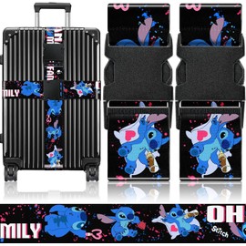 Akkya Luggage Straps for Suitcases Travel Belt Accessories Luggage Connector Identifiers Cute Cartoon Over Handle with Buckle Unique Nylon Adjustable Strap for Sleeping Bag Car Seat(2 Pack)