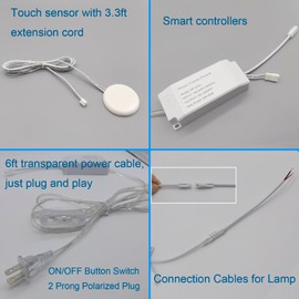 Yogcow Hidden Touch Switch, AC 110V 250Watt Touch Sensor Switches with 6ft Plug Cable, for Lamp on/Off, Touch Control Through Panel, Penetrable Wood, Stone, Glass and More, No Hole Required (White)