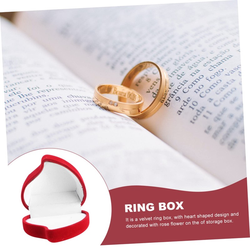 STOBAZA 2 Pack Heart Shaped Ring Boxes Flocked Jewelry Storage
