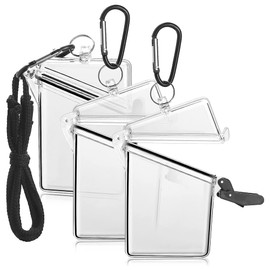 Willoghsa Pack of 3 Transparent Plastic Card Sleeves with Lanyard, Transparent, Waterproof Card Holder Lanyards for ID Cards and Keys