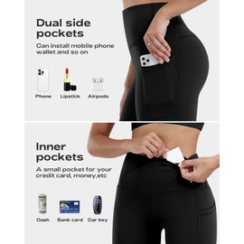 CHRLEISURE Leggings with Pockets for Women, High Waisted Tummy Control Workout Yoga Pants(5 Packs, Black,Gray,Orange,Coral Pink,Blue, L)