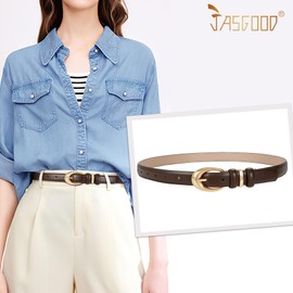 JASGOOD Women Leather Belt for Jeans Pants Fashion Ladies Faux Leather Dress belt with Gold Buckle