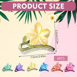 6 PCS Plumeria Flower Hair Claw Clips, Hawaiian Flower Clips for Women, Non-Slip Clip for Thick Hair/Medium/Thin Hair, Strong Hold Hair Accessoire for Women/Girls